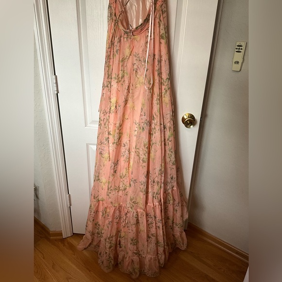 Mac Duggal Pink Peach Ruffle Tiered Floral Cut-Out Chiffon Gown sz 4 NEW - Picture 11 of 14